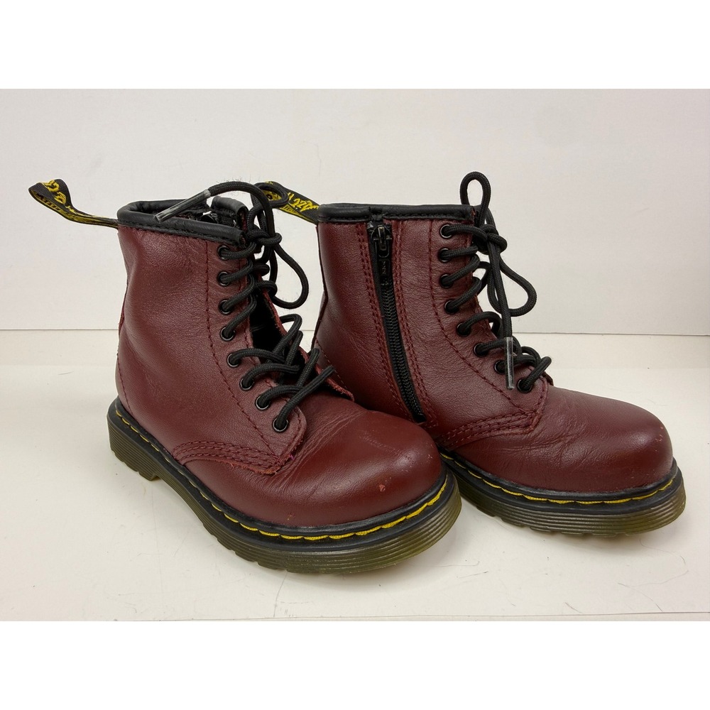 Dr. Martens 1460 T Cherry Red Leather Toddler Boots Size 8 Side Zip Lace Up